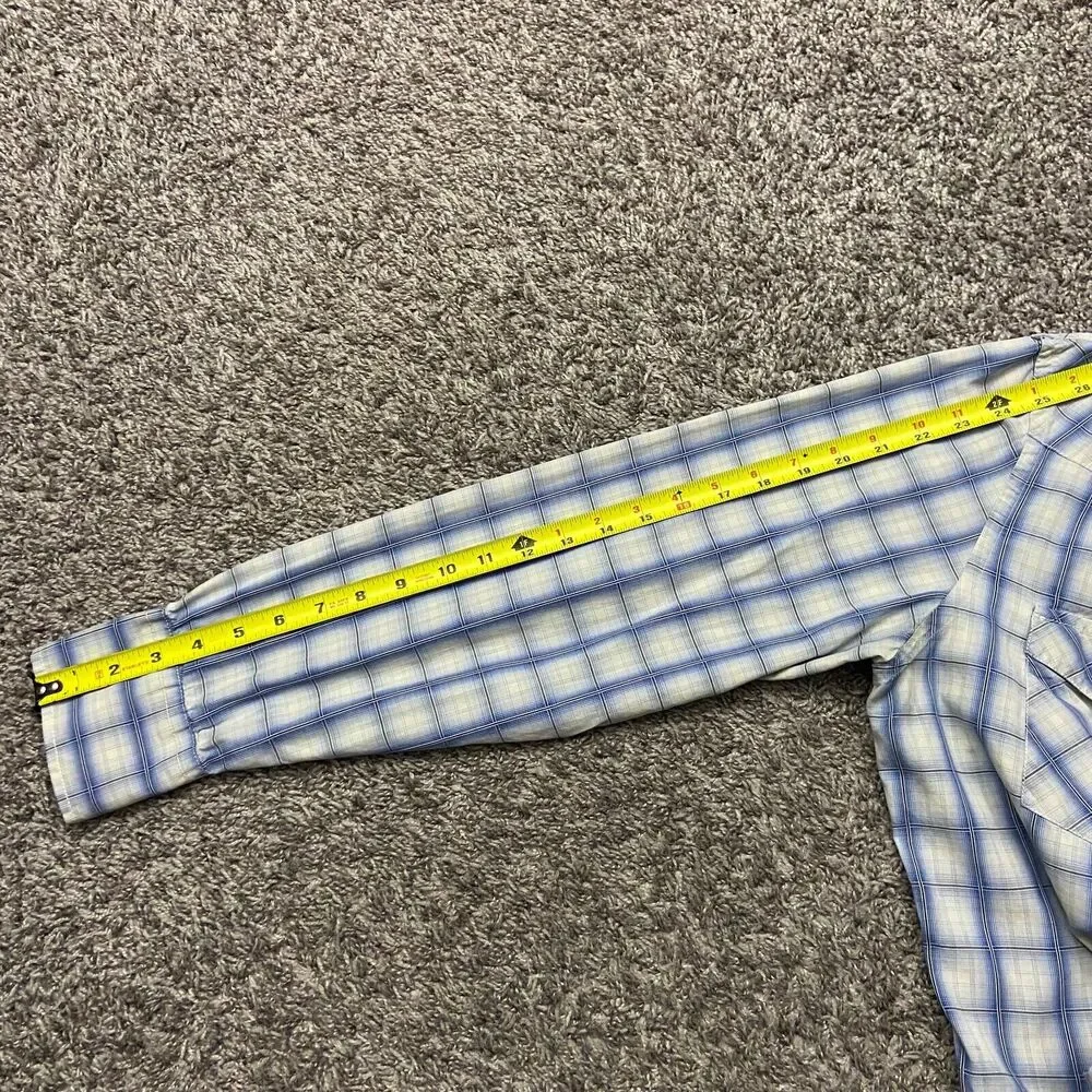 Western Shirt Pearl Snap Plaid Long Sleeve Banana Republic Slim Fit Medium Blue